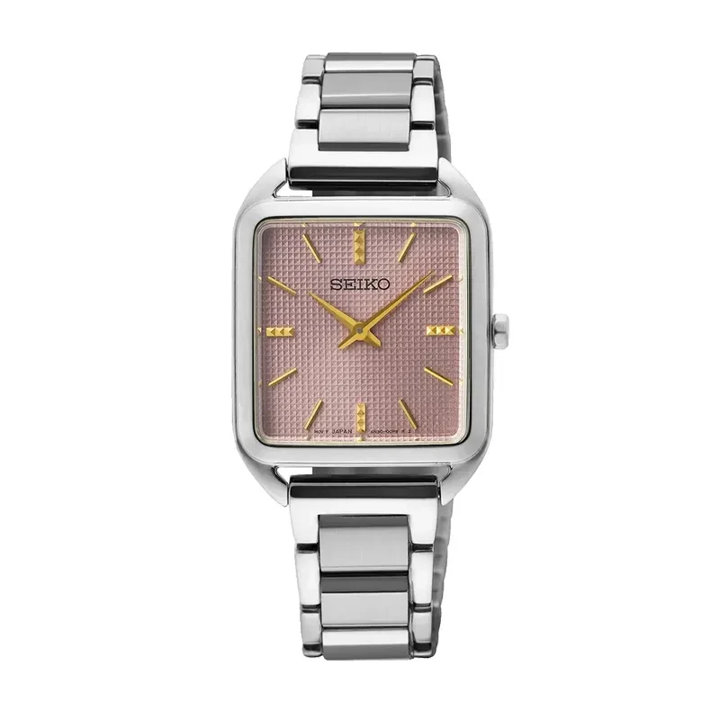 Seiko Essentials Tank Style Mauve Pink Dial Stainless Steel Ladies Watch SWR077P1